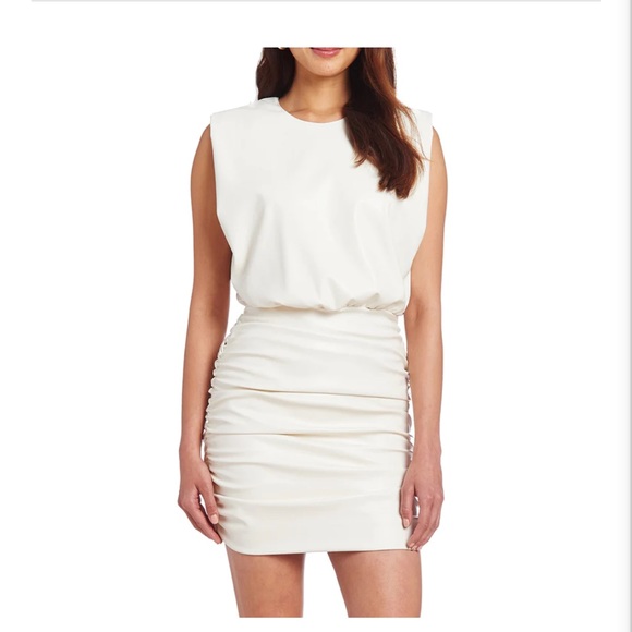 Amanda Uprichard Clifton Dress Faux Leather in Cream - Picture 2 of 8